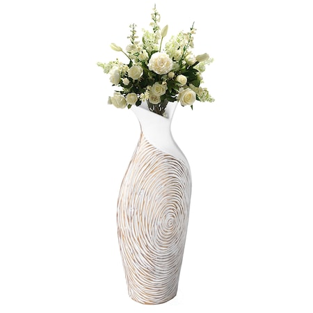 Uniquewise Modern Ribbed Style Designed Table Vase for Entryway Dining or Living Room, Ceramic White QI004038